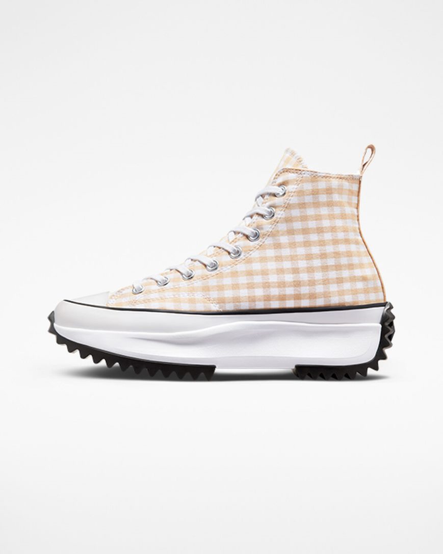 Topanky Na Platforme Converse Run Star Hike Gingham Vysoke Panske Béžové Biele Čierne | SK COUEW5